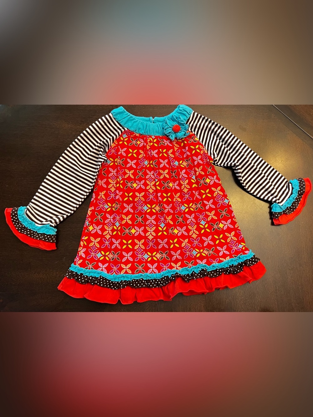 Rare Editions Turquoise and Red Girls Top size 5